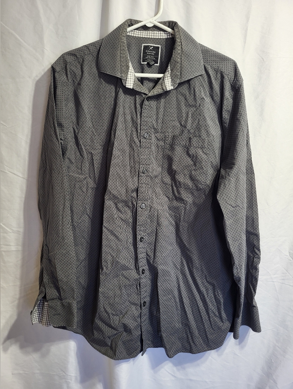 Denver Hayes Grey Patterned Long-Sleeve Dress Shirt, Size Large